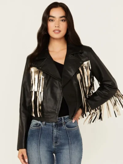 Womens Thunderbird Fringe Leather Jacket