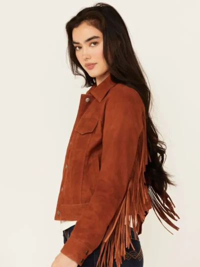 Womens Brown Fringe Suede Jacket