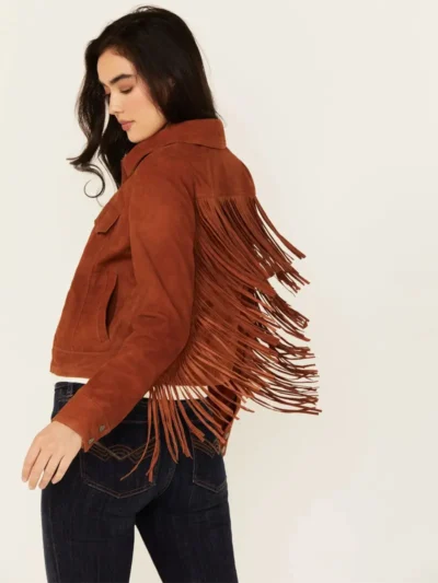 Womens Brown Fringe Suede Jacket