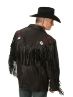 black fringe leather jacket back side