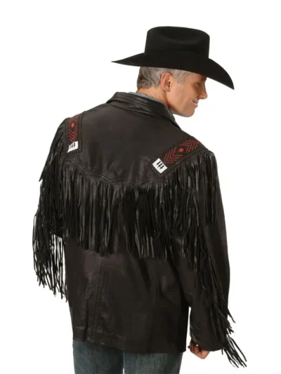 black fringe leather jacket back side