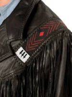 black fringe leather jacket close look