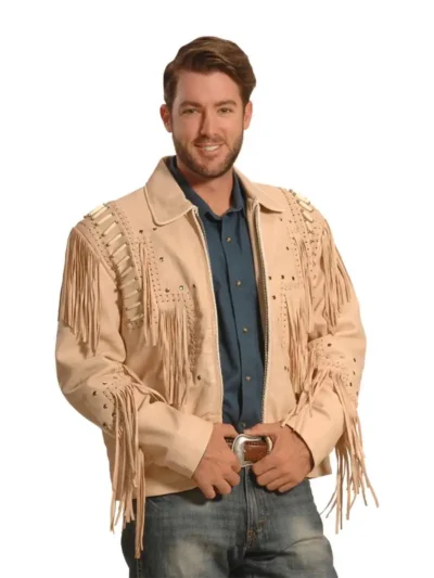 Liberty Wear Men's Fringed Leather Jacket - cream