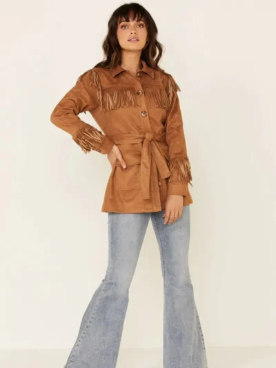 Womens Brown Leather Fringe Jacket