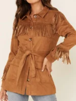 Womens Brown Leather Fringe Jacket
