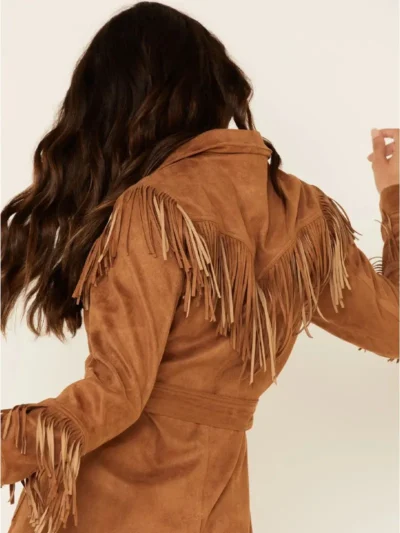 Womens Brown Leather Fringe Jacket