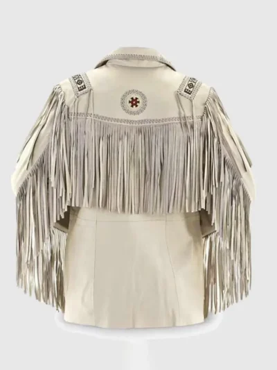 white suede fringe leather jacket back side