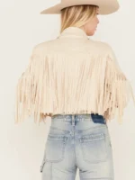Womens Suede Cropped Fringe Jacket