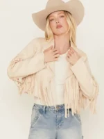 Womens Suede Cropped Fringe Jacket