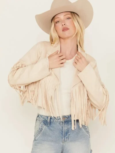 Womens Suede Cropped Fringe Jacket