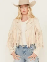 Womens Suede Cropped Fringe Jacket