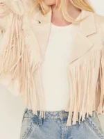 Womens Suede Cropped Fringe Jacket