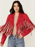 Womens Red Fringe Leather Jacket