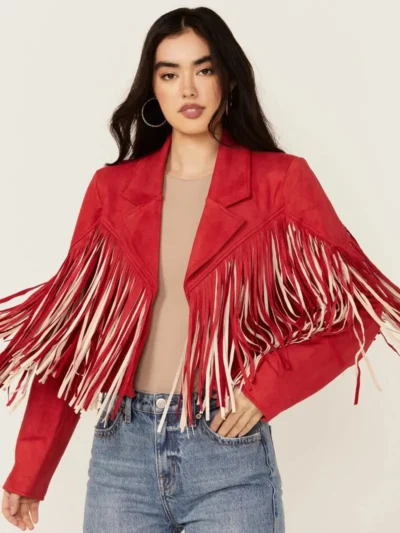 Womens Red Fringe Leather Jacket
