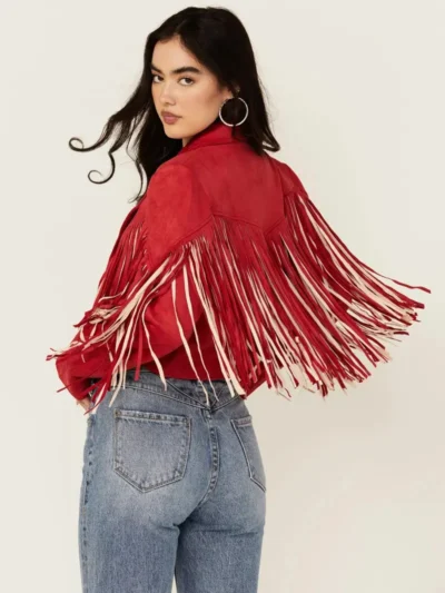 Womens Red Fringe Leather Jacket