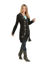 Scully Women's Embroidered Fringe Long Suede Leather Jacket