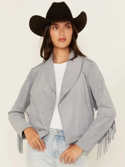 Womens Suede Leather Fringe Jacket