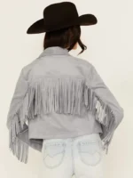 Womens Suede Leather Fringe Jacket