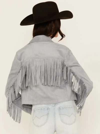 Womens Suede Leather Fringe Jacket