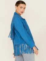 Women Blue Fringe Leather Jacket