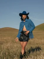 Women Blue Fringe Leather Jacket