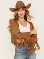 Womens Western Fringe Suede Leather Jacket