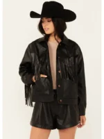 Womens Oversized Leather Fringe Jacket