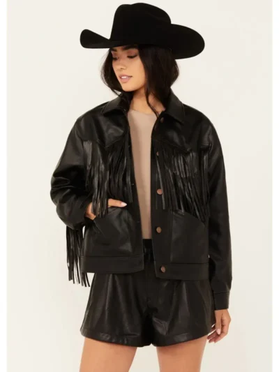 Womens Oversized Leather Fringe Jacket