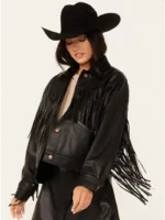Womens Oversized Leather Fringe Jacket