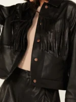 Womens Oversized Leather Fringe Jacket