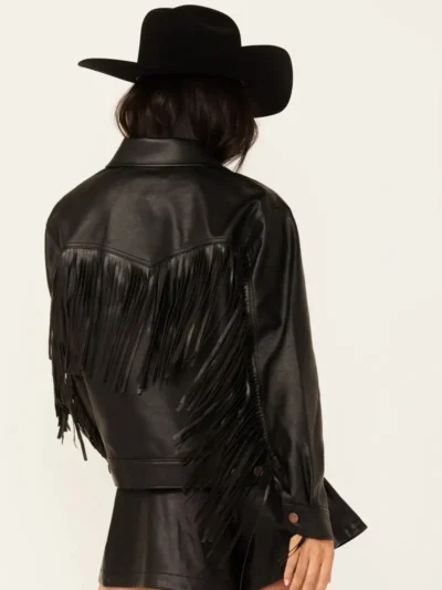 Womens Oversized Leather Fringe Jacket